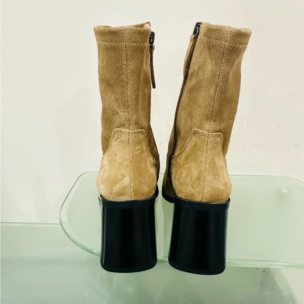 NWOT Zara Tan‎ Suede Ankle Boot  Block Heel  Bootie Pointed Toe 40 US 9 / 9.5